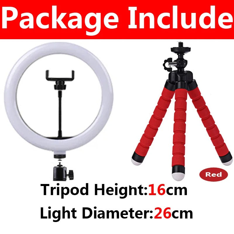 Lumière vidéo 26cm Selfie LED anneau lumineux réglable anneau rond lampe de remplissage avec support trépieds jante de lumière pour Tiktok maquillage Ringlight