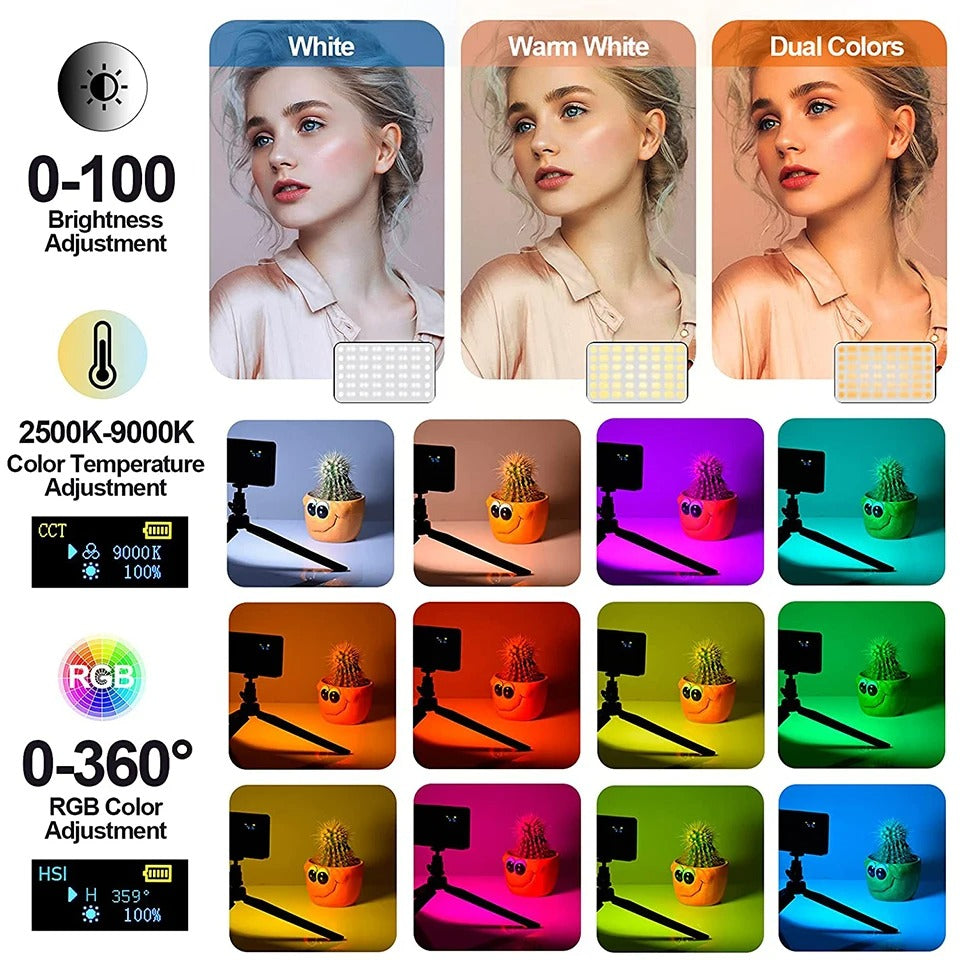 RGB LED lumière vidéo photographie remplissage caméra panneau d'éclairage CRI95 + 2500-9000K LCD affichage chaussure froide pour Vlog Streaming en direct DSLR