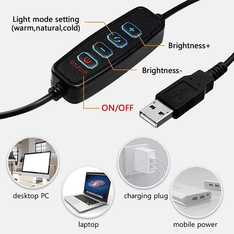 Lumière vidéo 26cm Selfie LED anneau lumineux réglable anneau rond lampe de remplissage avec support trépieds jante de lumière pour Tiktok maquillage Ringlight