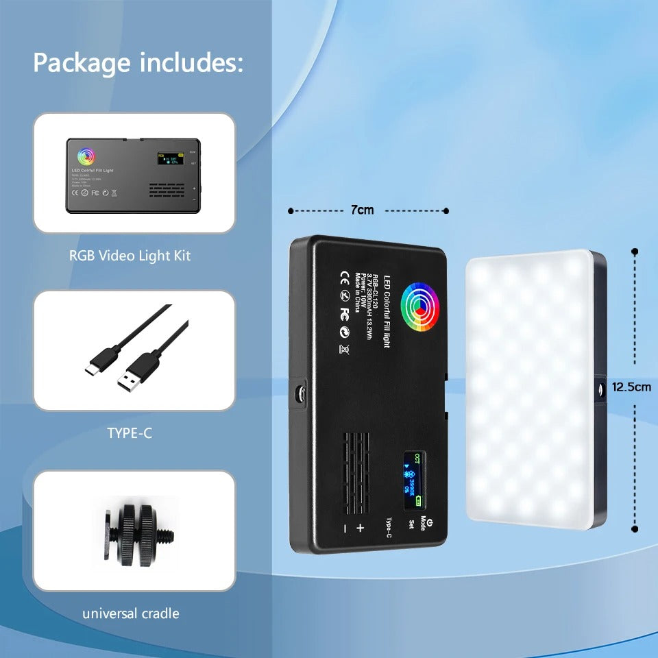 RGB LED lumière vidéo photographie remplissage caméra panneau d'éclairage CRI95 + 2500-9000K LCD affichage chaussure froide pour Vlog Streaming en direct DSLR