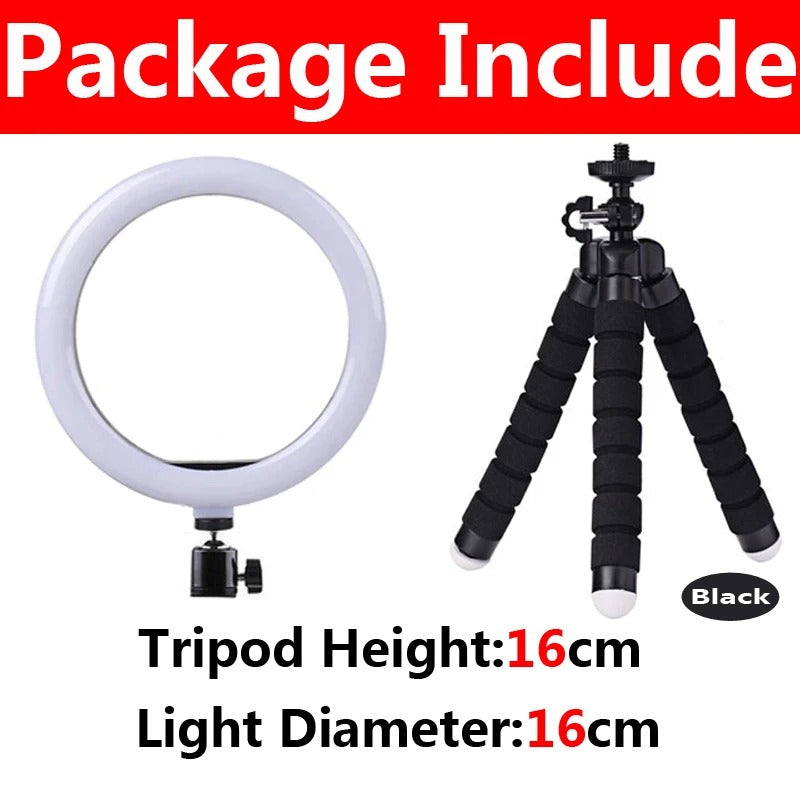 Lumière vidéo 26cm Selfie LED anneau lumineux réglable anneau rond lampe de remplissage avec support trépieds jante de lumière pour Tiktok maquillage Ringlight
