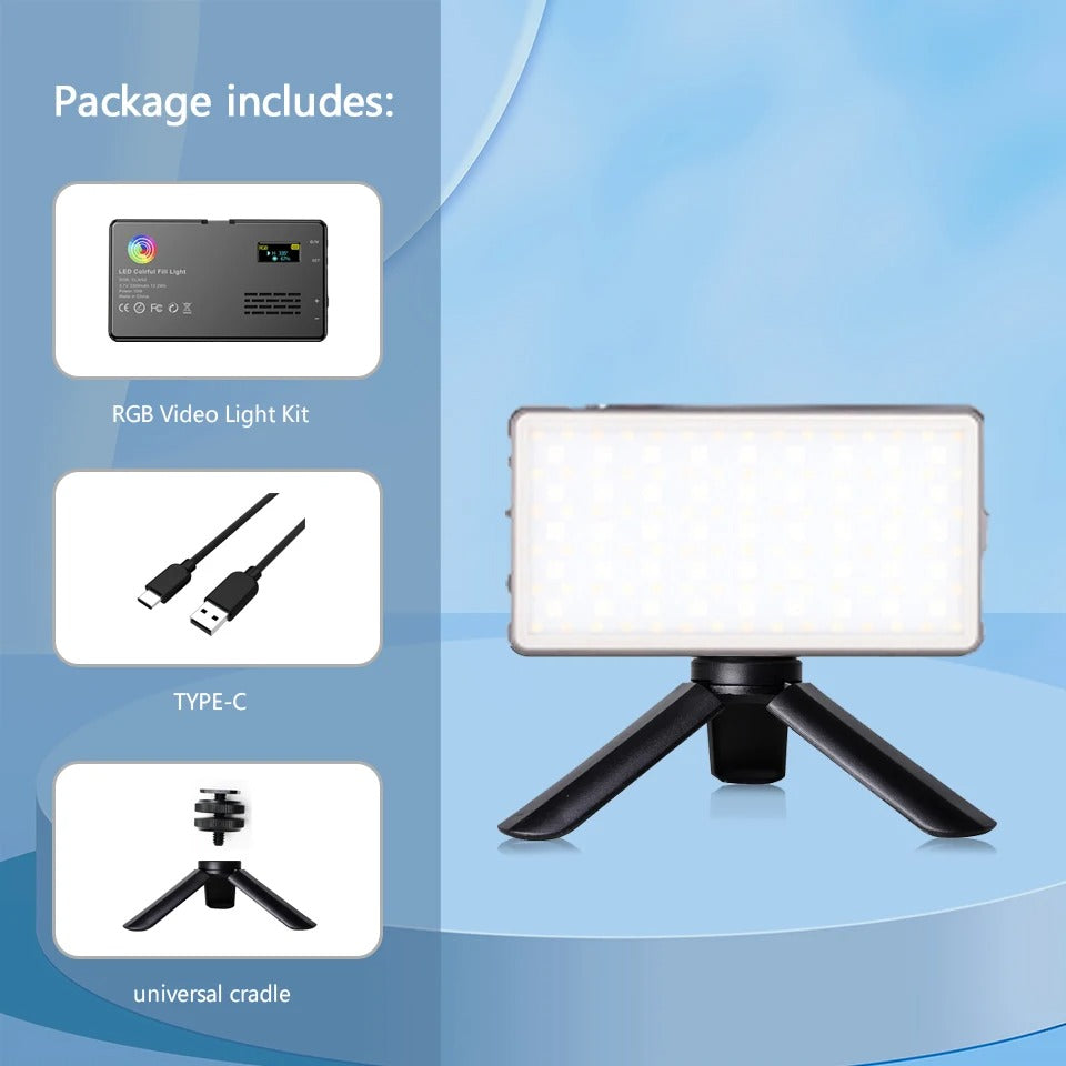 RGB LED lumière vidéo photographie remplissage caméra panneau d'éclairage CRI95 + 2500-9000K LCD affichage chaussure froide pour Vlog Streaming en direct DSLR