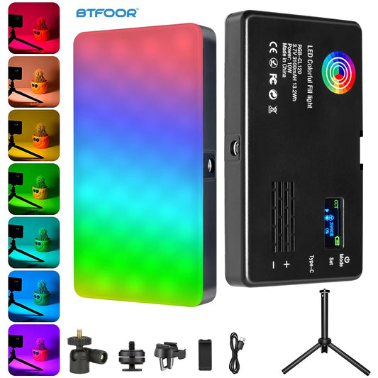 RGB LED lumière vidéo photographie remplissage caméra panneau d'éclairage CRI95 + 2500-9000K LCD affichage chaussure froide pour Vlog Streaming en direct DSLR